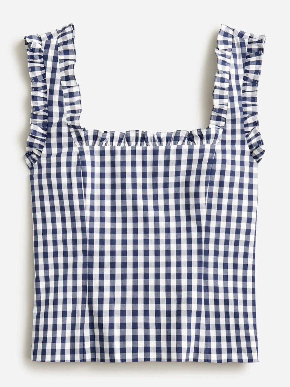 J. CREW ruffle trim stretch cotton poplin top in gingham (XS)